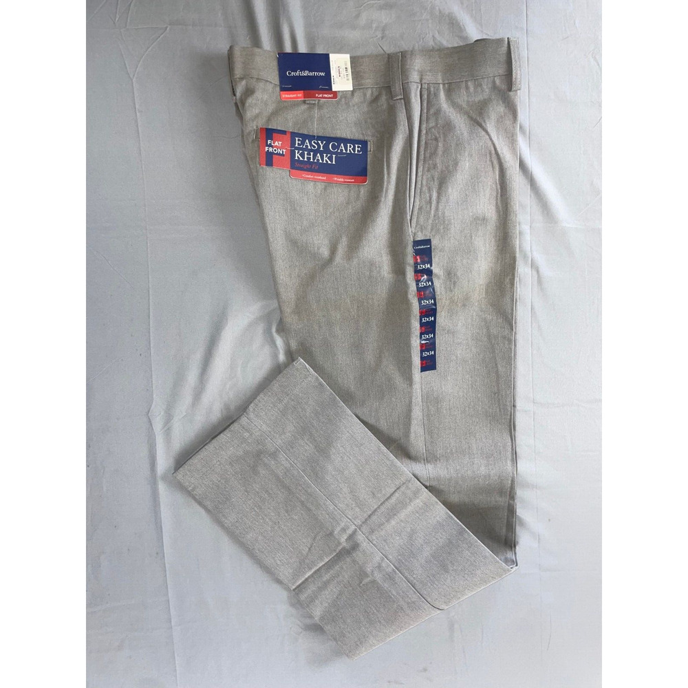 Croft&barrow Flat Front Straight Fit Easy Care Khaki Pants. Men's 32X34, NWT!!